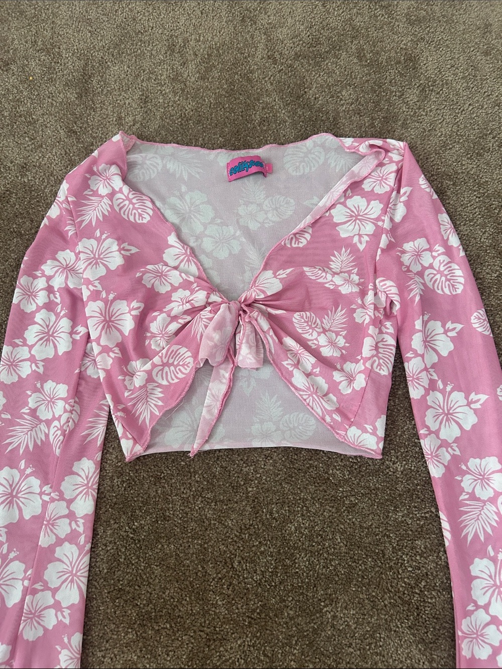 Edikted Pink & White Floral Tie-Front Crop Top